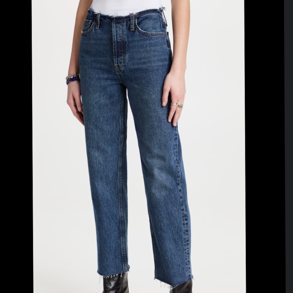 ANINE BING Gavin Raw Hem Cropped Straight Leg Jean